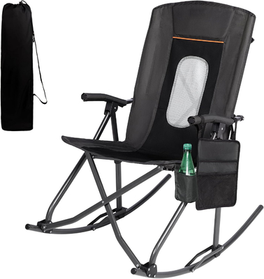 Cama de campamento plegable de malla negra con espalda alta para actividades al aire libre soporta 130 kg