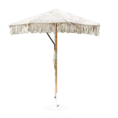 Estilo de diseño contemporáneo Patio exterior Macrame Parasoles de playa Paraguas de madera 2.5mm Palo de madera
