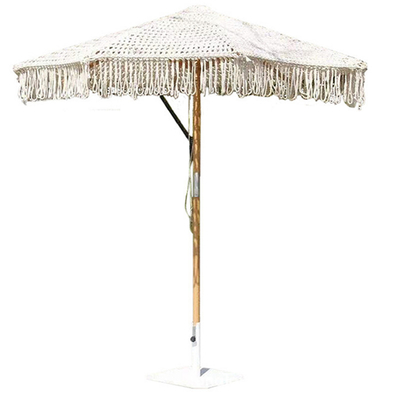 Patio exterior Macrame Beach Paraguas de madera con poste de madera de 2,5 mm y paquete de correo Y